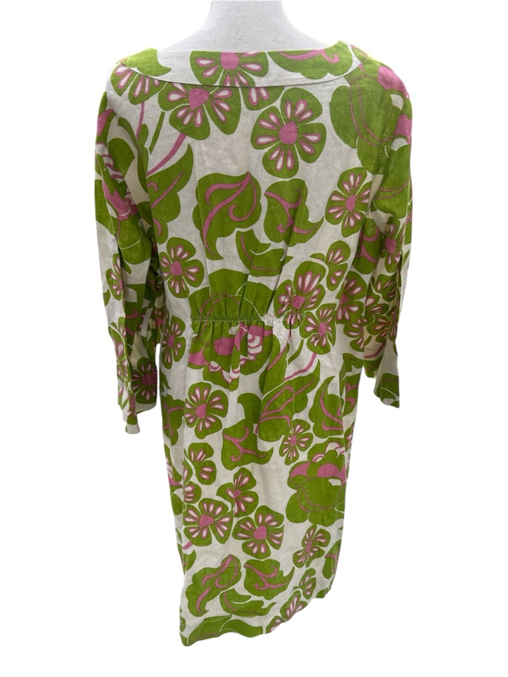 Boden Tropical Floral Print Linen Dress Size 14 Green Pink Coastal Vacation Cool - Picture 4 of 9